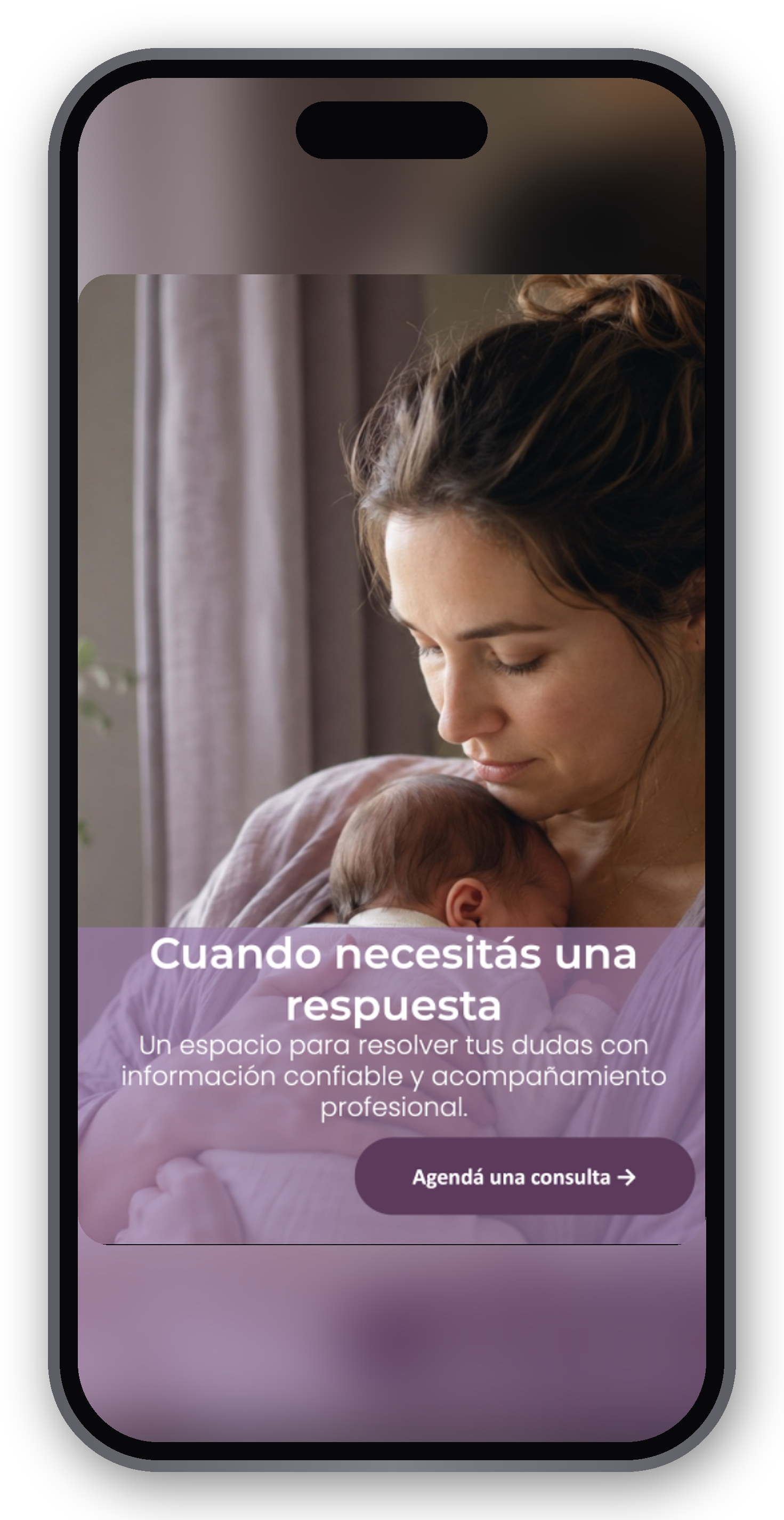 Vista mobile de Doble Mirada Infancia para agendar una consulta